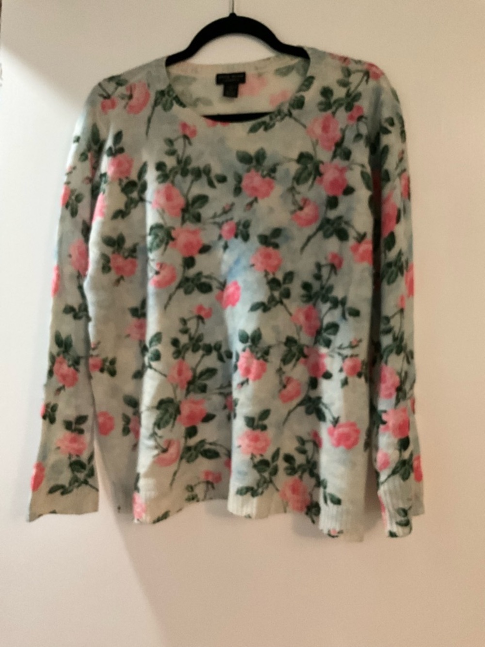 Only Mine Floral Cashmere Crewneck Sweater - Pink and Light Blue. XL